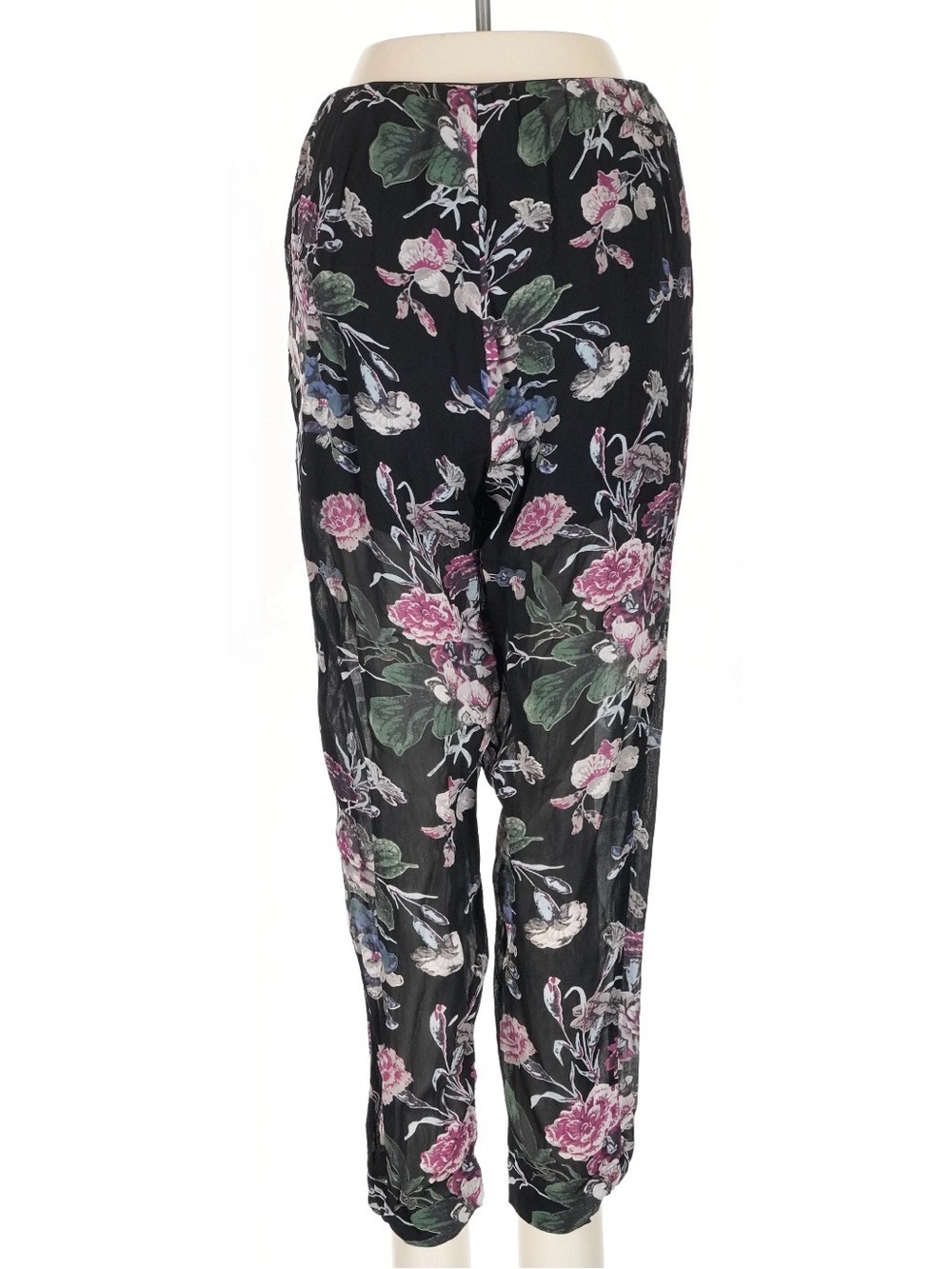 Ganni Black Floral Pants Size Small Sheer High Rise Tapered Trouser - Picture 4 of 5